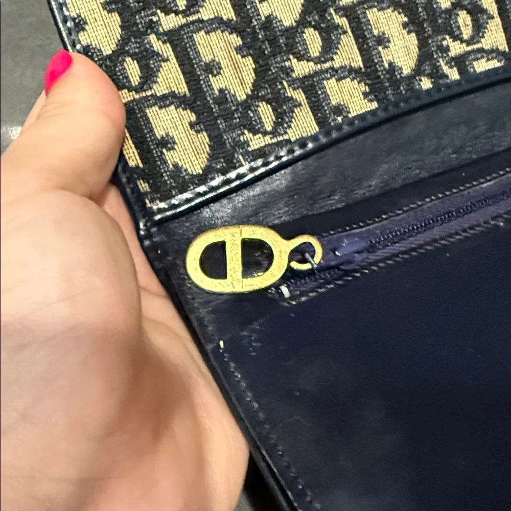 Christian Dior Trotter Canvas Leather Long Bifold Wallet (snap closure loose)